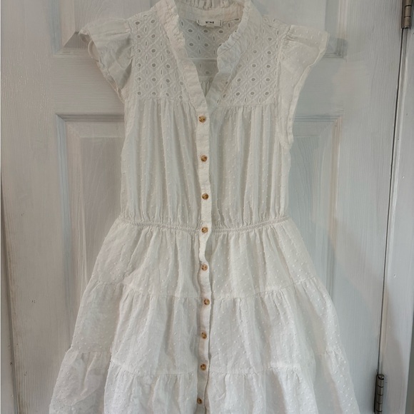 White Eyelet Tiered Mini Dress Cottagecore Boho Button Front M - Picture 7 of 7